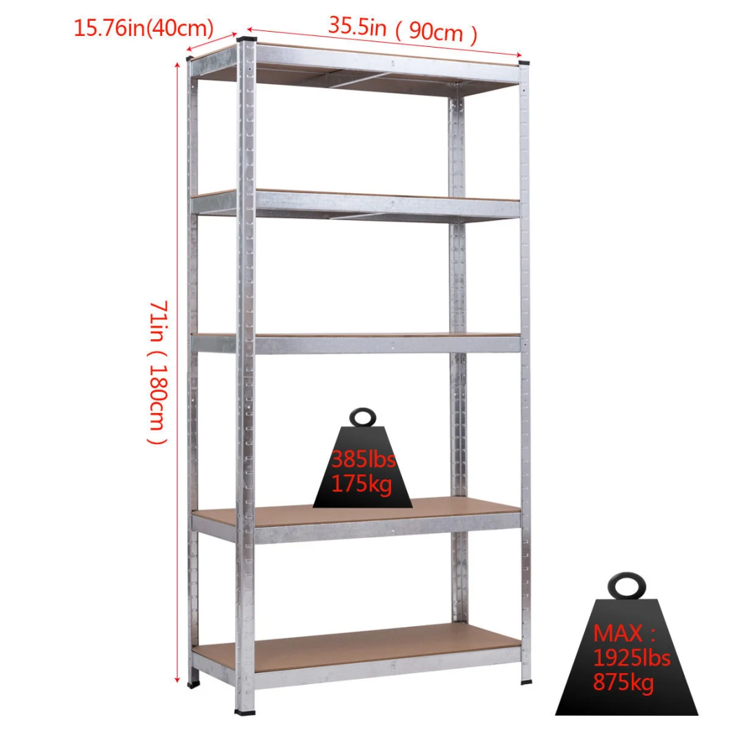 Galvanized Storage Shelves Steel MDF Boltless 5 Shelf Unit for Warehous