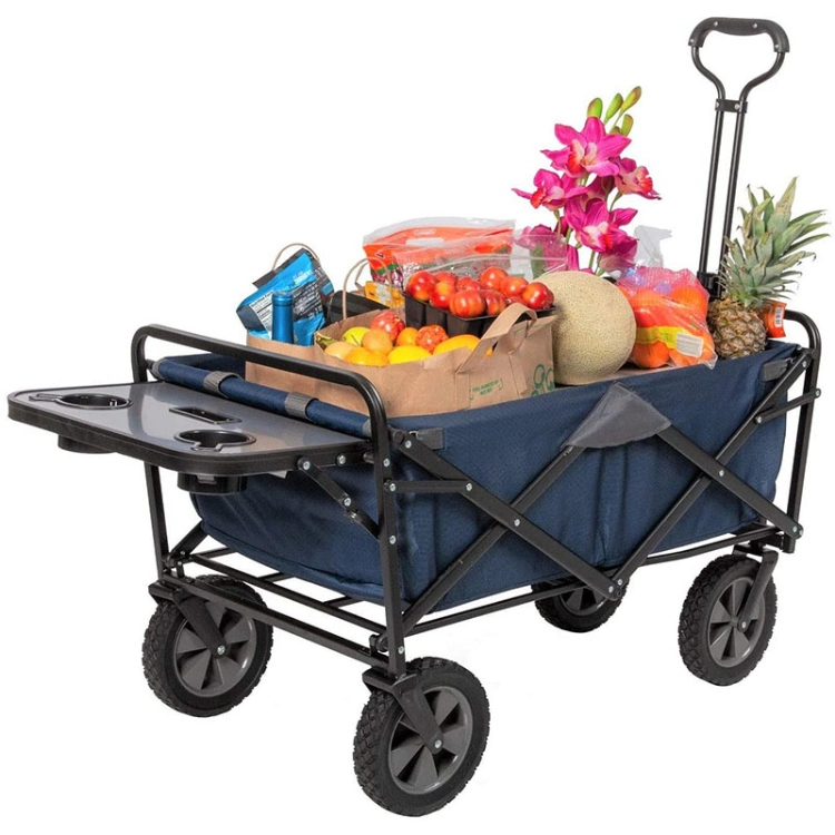 Adjustable Handle Folding Table Drink Holders Carts Collapsible Outdoor Utility Wagon Trolley
