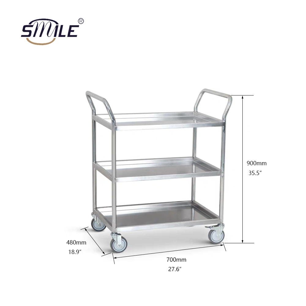 Smile 3-Tier Kitchen Stainless Steel Utility Removable Dining Service Cart Servicing Cart Catering Serving Trolley