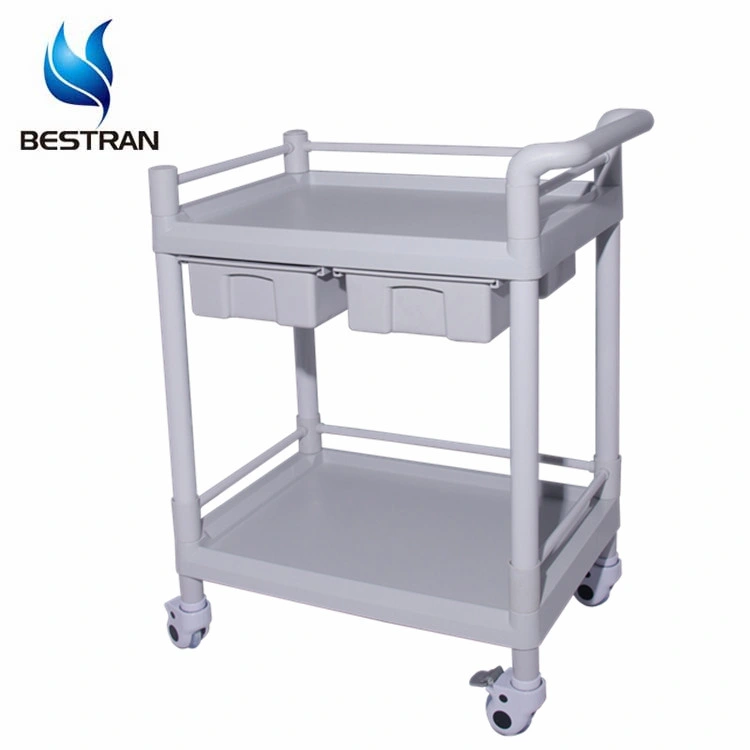 Hospital Two Shelves Small ABS Utility Trolley with Handle Medical Cart Price