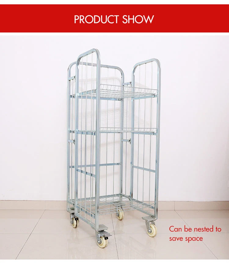Warehouse Wire Mesh Transport Rolling Cage Securtiy Cart