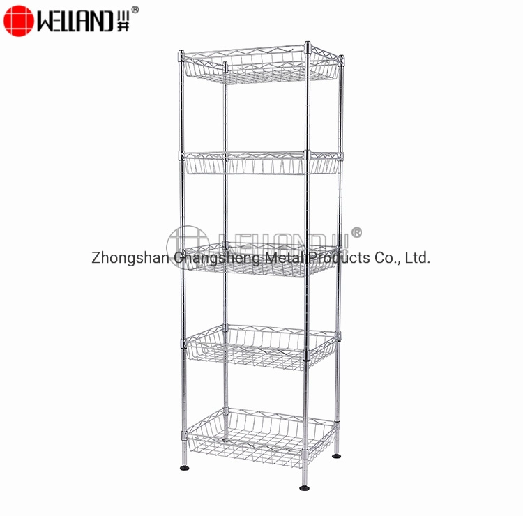 Multi-Function Storage Adjustable Rack 5-Tier Chrome Steel Wire Basket Shelving Unit