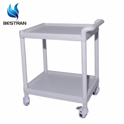 Hospital Two Shelves Small ABS Utility Trolley with Handle Medical Cart Price