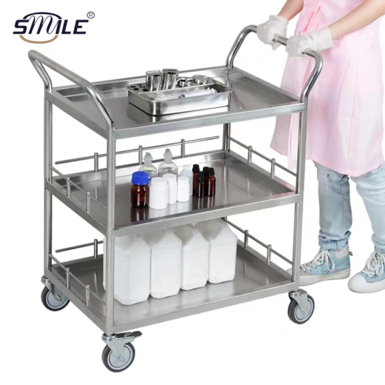 Smile 3-Tier Kitchen Stainless Steel Utility Removable Dining Service Cart Servicing Cart Catering Serving Trolley