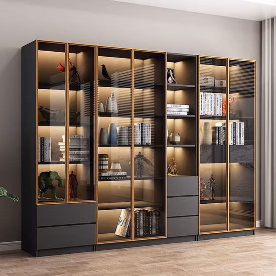 Hot Sale Wooden Frame 4 Layer Open Book Shelf with 2 Doors Cabinet at Bottom for Library