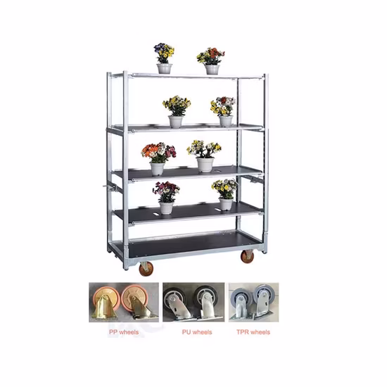 Galvanized Greenhouse Steel Metal Rolling Nursery Transport Flower Greenhouse Garden Display Cart