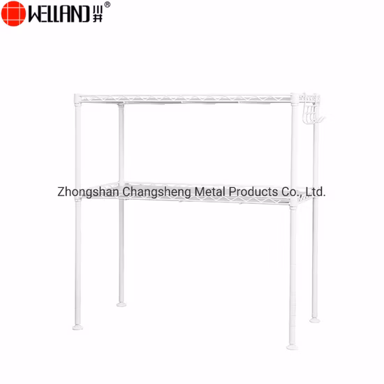 Freestanding Mini 2 Tiers Utensil Storage Spice Shelf DIY Chrome Metal Wire Kitchen Rack with Hooks