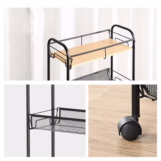 3 Tier Storage Cart Mobile Shelving Rolling Utility Storage Cart
