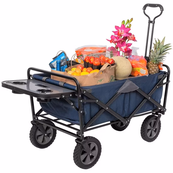 Adjustable Handle Folding Table Drink Holders Carts Collapsible Outdoor Utility Wagon Trolley