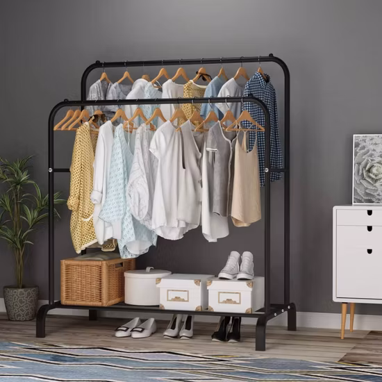 Double Shelf Portable Clothing Hanging Garment Rack