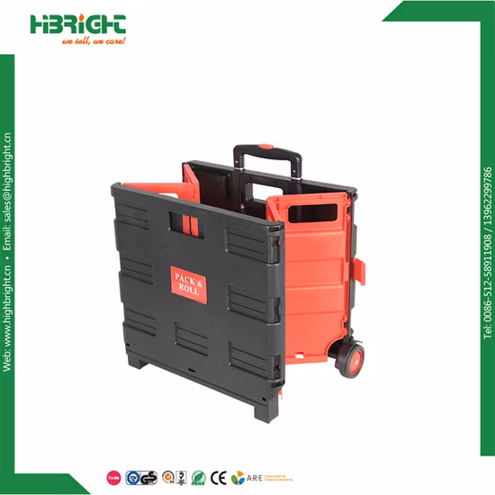 Plastic Rolling Crate Large File Cart Folding Shopping Cart with Lids